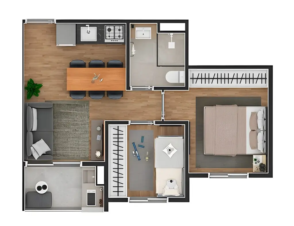 Planta 01 - 2 dorm 38m² - Griffe Club Vila Real