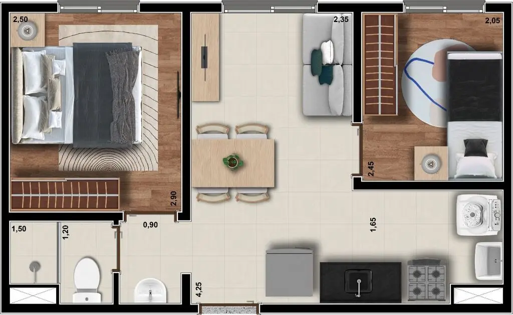 Planta 01 - 2 dorm 33,50m² - Auge Morumbi - Residencial