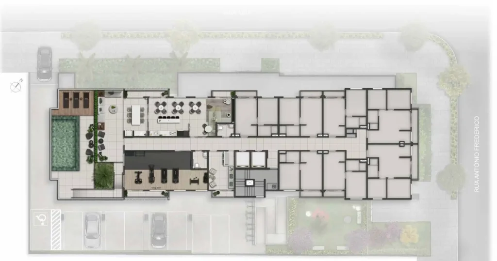 Implantação rooftop condomínio Fort Ipiranga - Residencial — 1-2 quartos em Ipiranga