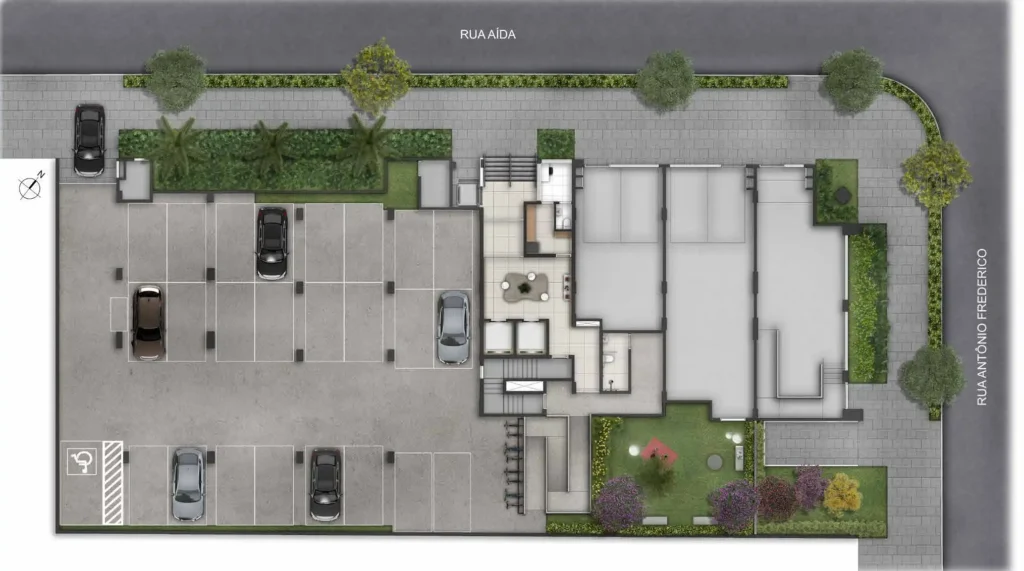 Implantação térreo condomínio Fort Ipiranga - NR — 1-2 quartos em Ipiranga