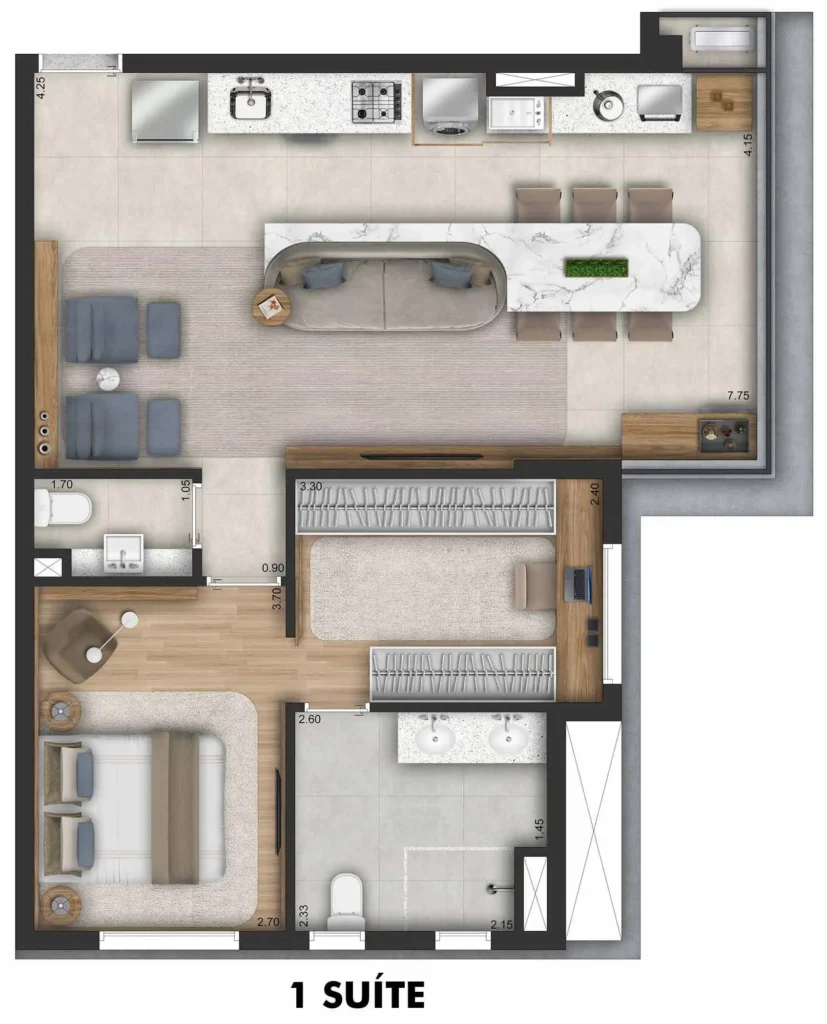 Apartamento 1 quartos 34m² em Vila Romana — planta Due Vila Romana - NR