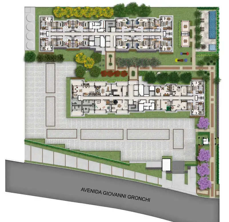 Implantação condomínio Sphera Panamby Urban — 2-3 quartos em Panamby