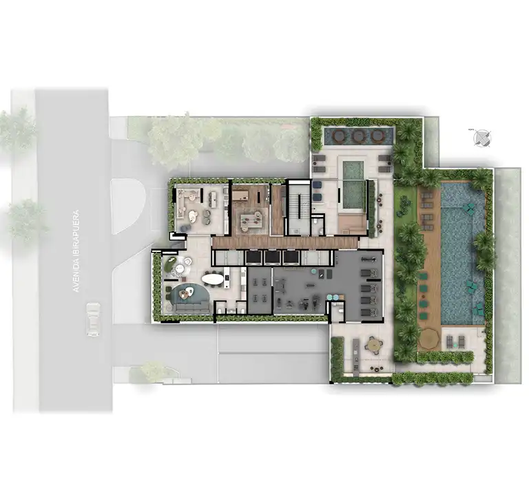 Implantação condomínio Mac Ibirapuera - Residencial — 1-3 quartos em Indianópolis
