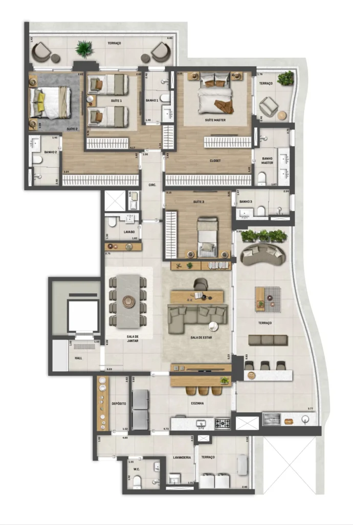 Apartamento 4 quartos 06m² em Água Branca — planta Bosque Cerejeiras