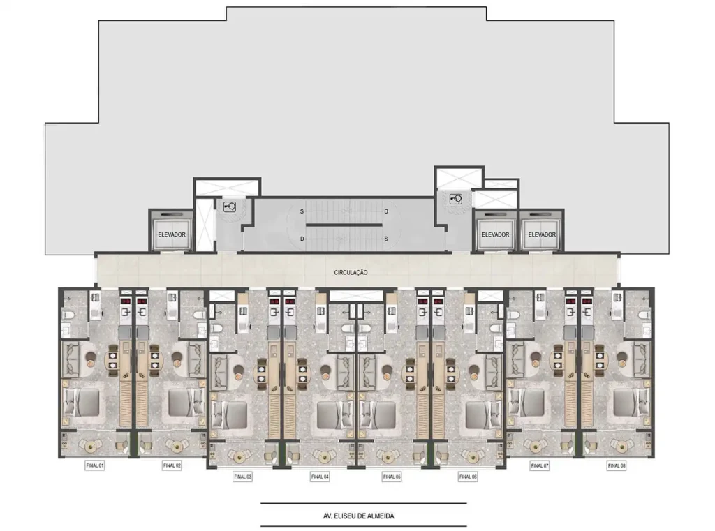 Implantação 1 condomínio Blue Residences — 1 quartos em Butantã