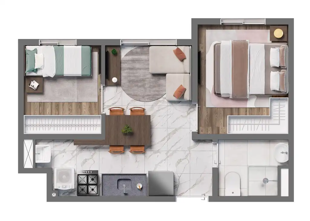 Apartamento 2 quartos 40m² em Água Branca — planta Vivaz Santa Marina