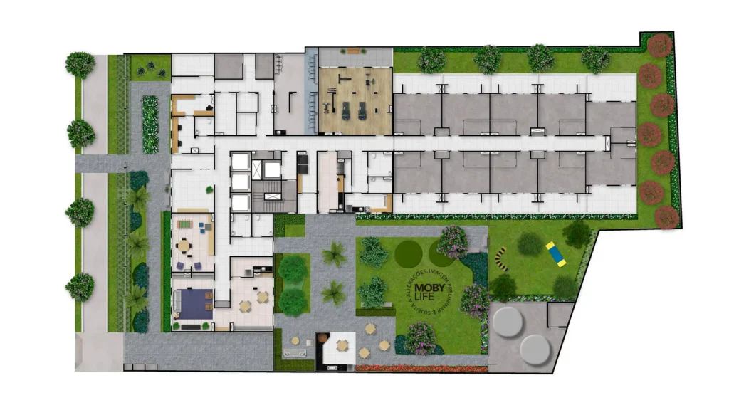 Implantação condomínio Moby Life Pacaembu - Residencial — 1-2 quartos em Barra Funda