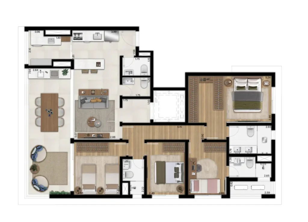 Apartamento 4 quartos 152m² em Pinheiros — planta Simão 717 Pinheiros