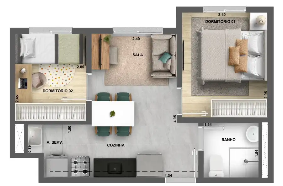 Apartamento 2 quartos 07m² em Água Branca — planta Arte Santa Marina