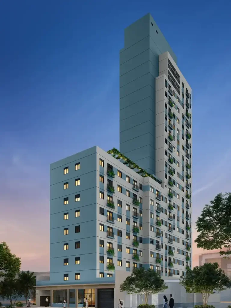 010 fachada Bem Viver Albuquerque Lins — apartamento 1-3 quartos, Lançamento em Santa Cecília