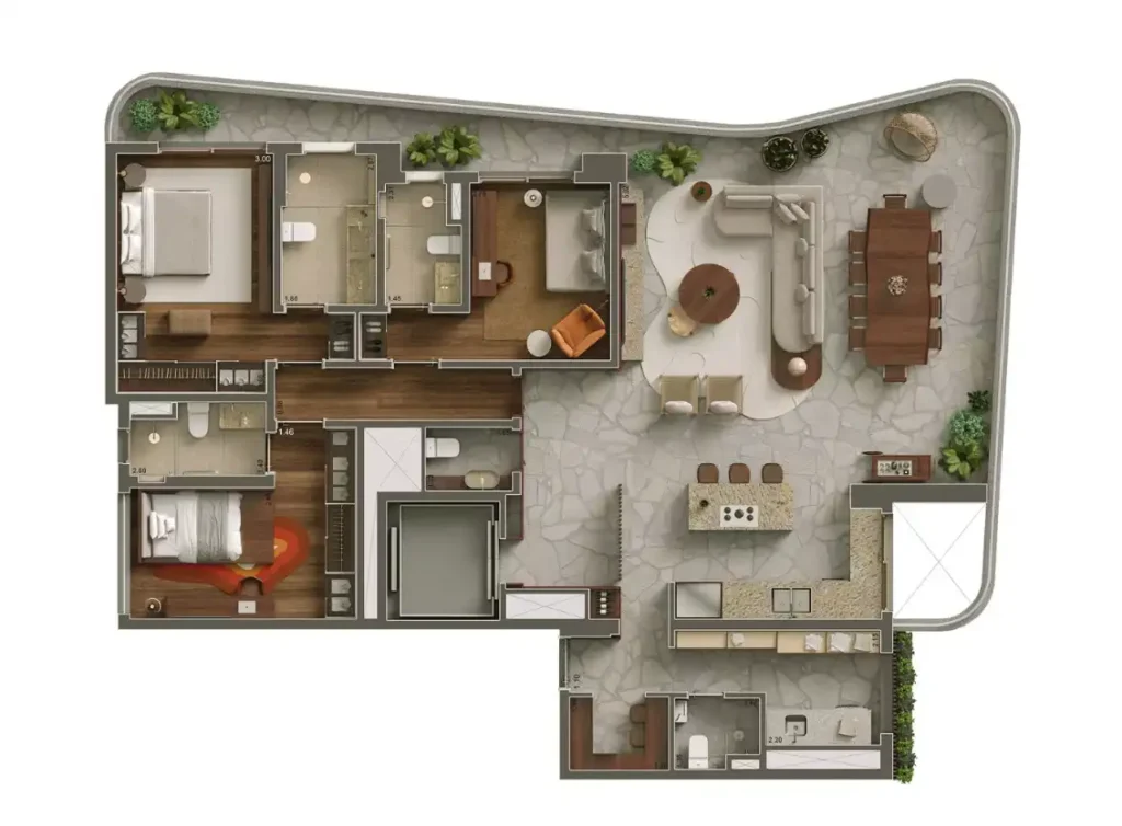 Apartamento 3 quartos 183m² em Paraíso — planta Ibiatã