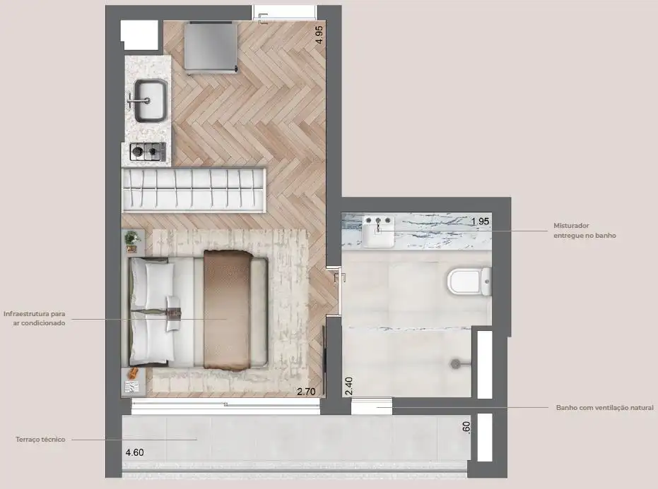 Apartamento 1 quartos 50m² em Vila Mariana — planta Secret Garden Studios - NR