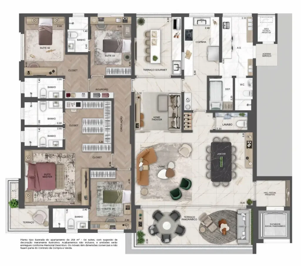 Apartamento 4 quartos 258m² em Moema — planta Splend Moema