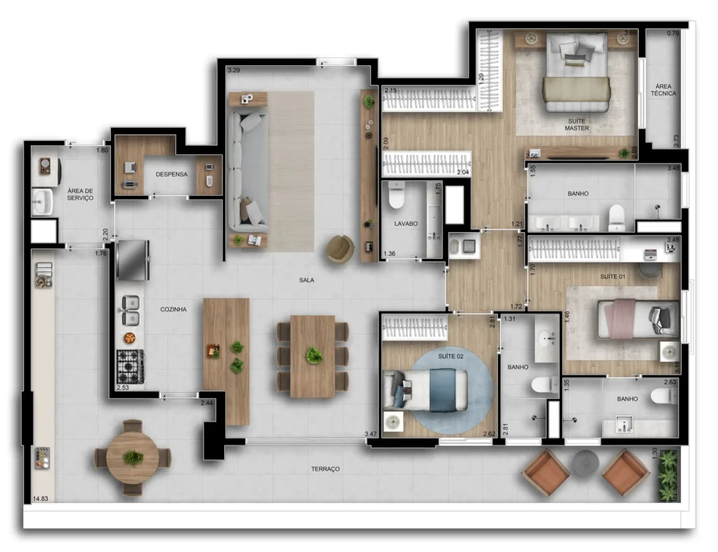 Apartamento 3 quartos 150m² em Vila Clementino — planta Riserva Bosque