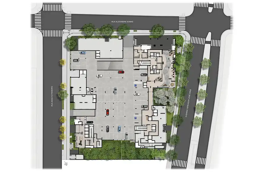 Implantação subsolo condomínio Grand High Residences Alto da Boa Vista — 3-4 quartos em Santo Amaro