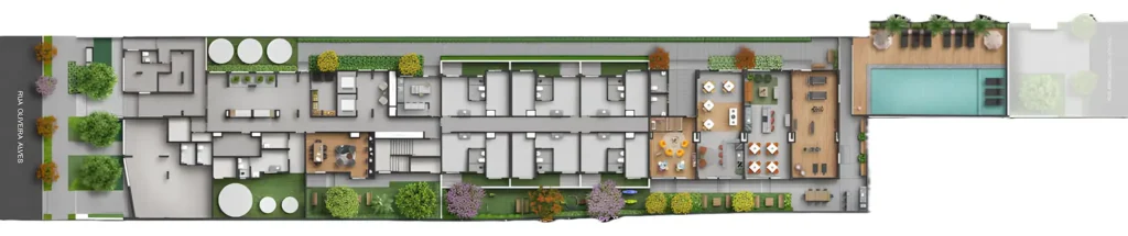 Implantação térreo condomínio Oli Ipiranga - Residencial — 1-2 quartos em Ipiranga
