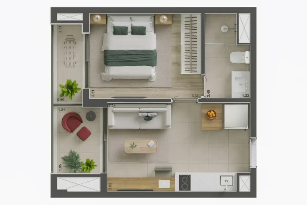 Apartamento 1 quartos 32m² em Brooklin Novo — planta Voga Flórida - Residencial