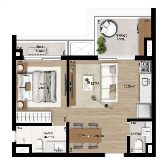 Apartamento 1 quartos 46m² em Higienópolis — planta Mozae Higienópolis