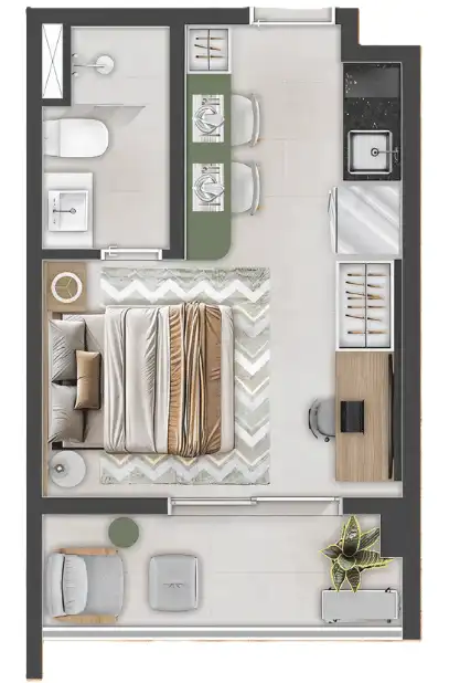 Apartamento 1 quartos 25m² em Aclimação — planta Urbanpark Aclimação