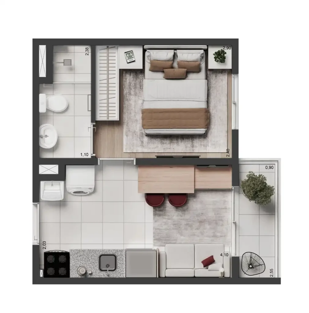 Apartamento 1 quartos 25m² em Vila Dom Pedro I — planta Elev Park Sacomã II