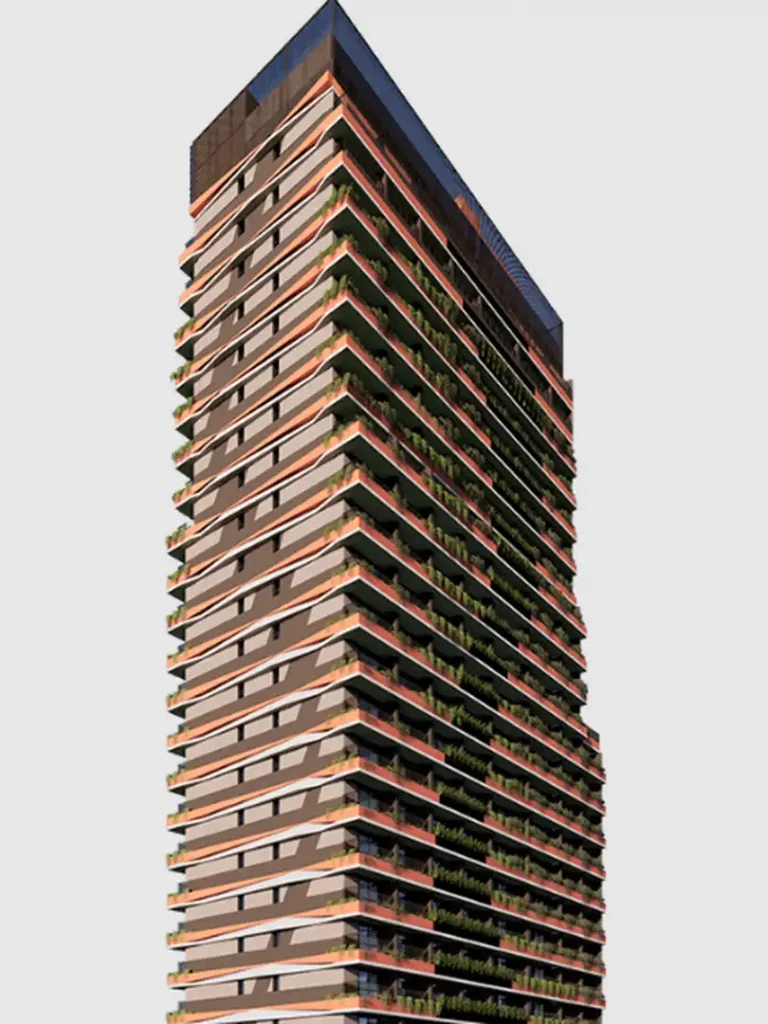 Fachada Nex One Joaquim Floriano — apartamento 1 quartos, Em construção em Itaim Bibi