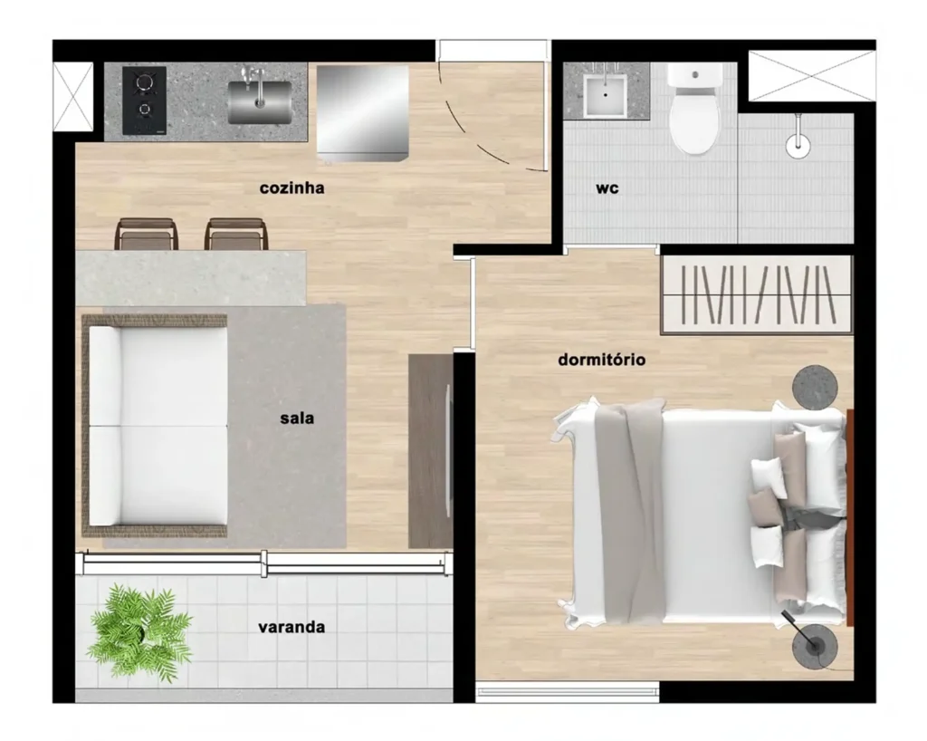 Apartamento 1 quartos 24m² em Vila Olímpia — planta Bracon Quatá - Residencial