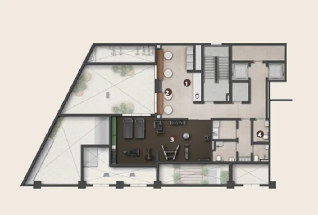 Implantação mezanino condomínio Studios Paraíso by Lindenberg — 1 quartos em Paraíso