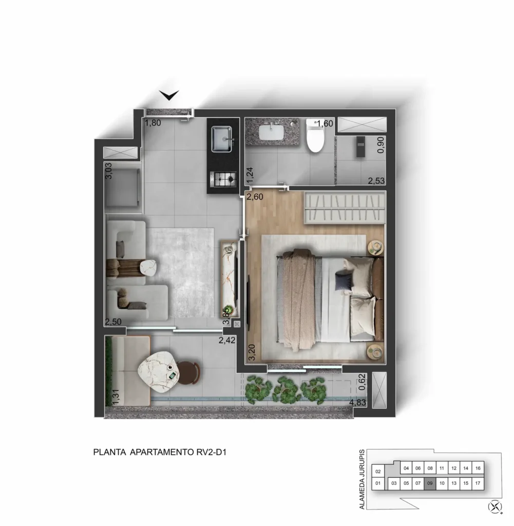 Apartamento 1 quartos 59m² em Moema — planta Today Ibirapuera - Residencial