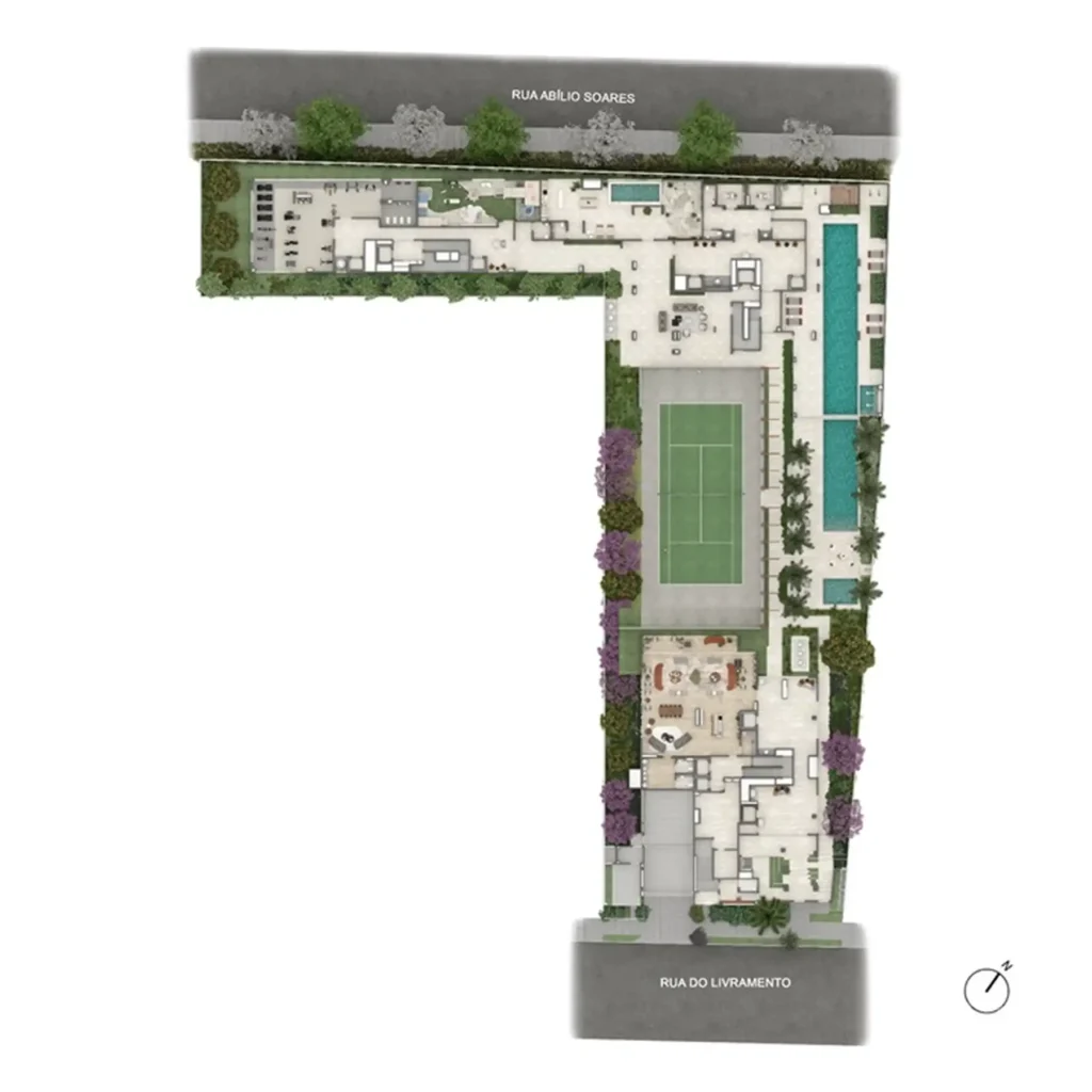 Implantação térreo condomínio Portrait Parque do Ibirapuera — 4 quartos em Moema