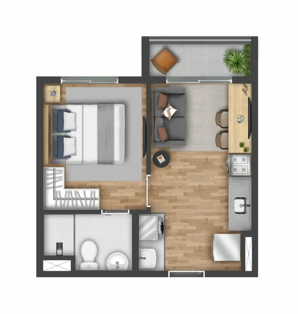 Apartamento 1 quartos 26m² em Santo Amaro — planta Vibra Nações Unidas