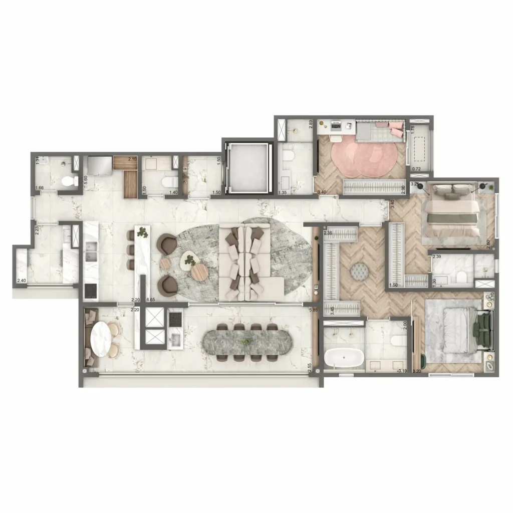 Apartamento 3 quartos 149m² em Brooklin Paulista — planta Home Boutique By Living Campo Belo
