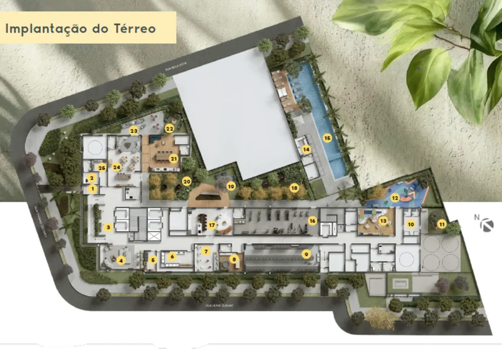Implantação térreo condomínio Today Chácara Santo Antônio — 1-2 quartos em Chácara Santo Antônio (Zona Sul)