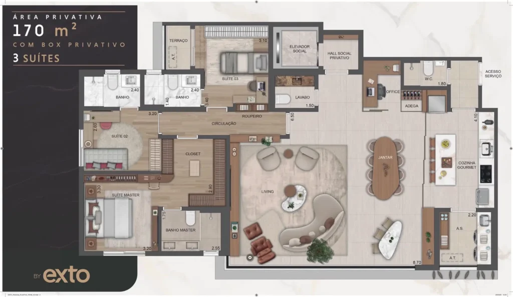 Apartamento 3 quartos 170m² em Moema — planta The Selection Moema