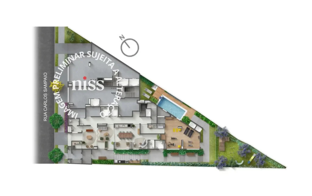 Implantação condomínio Sampa 135 - Residencial - Breve Lançamento — 1 quartos em Bela Vista