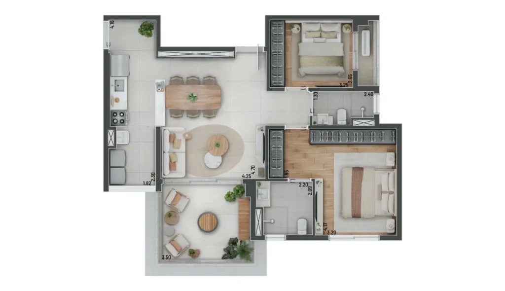 Apartamento 2 quartos 94m² em Higienópolis — planta Naara Higienópolis