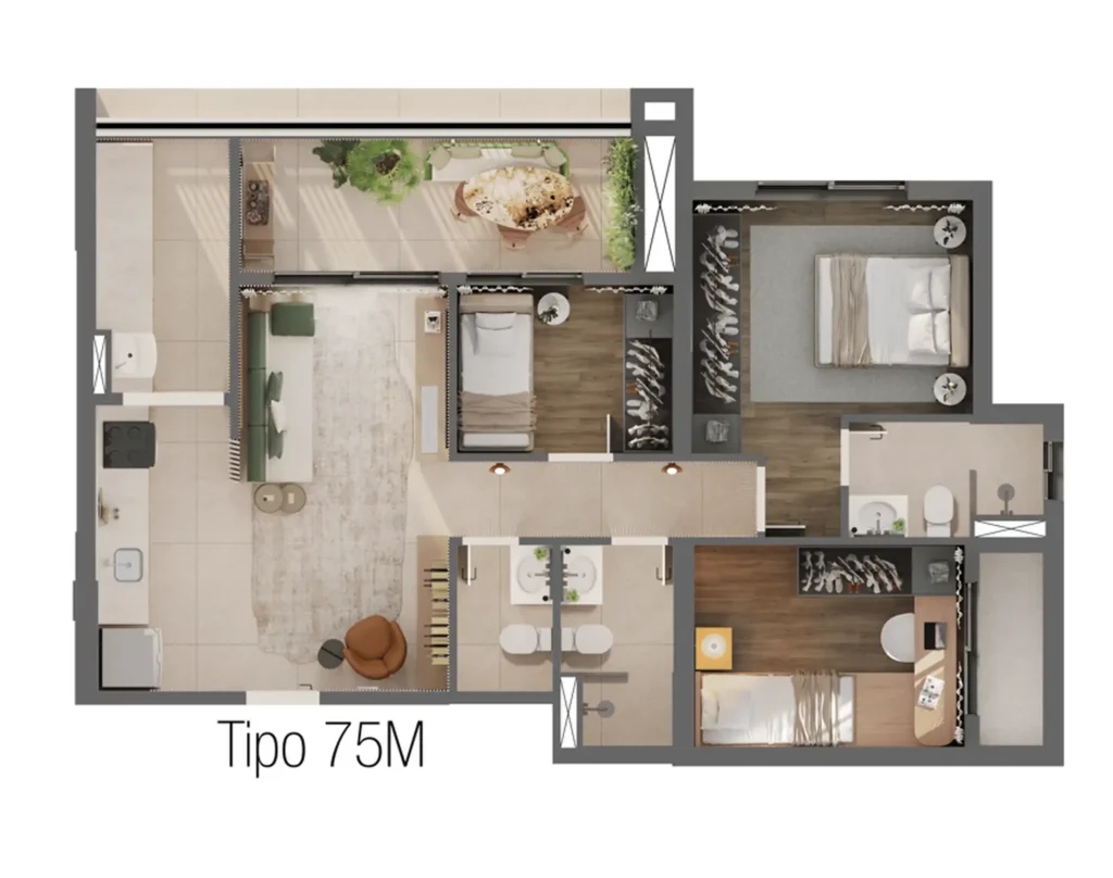 Apartamento 3 quartos 75m² em Pinheiros — planta Cora Pinheiros - Residencial