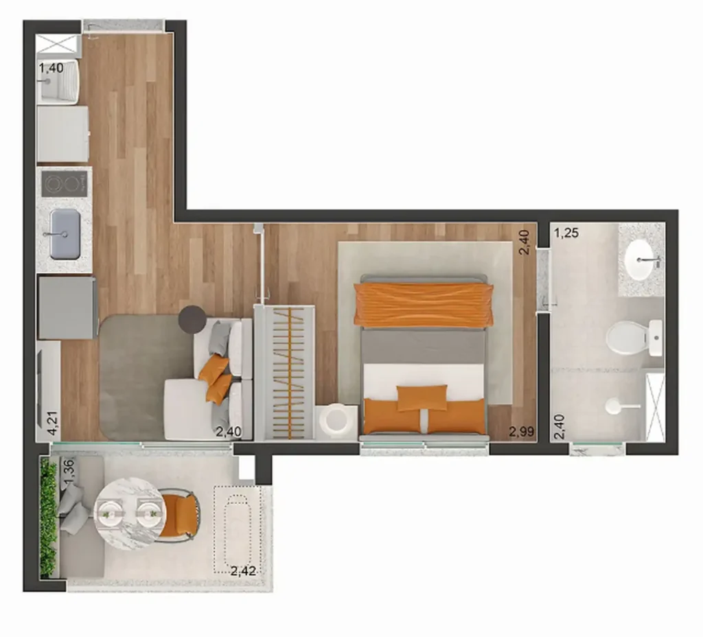 Apartamento 1 quartos 26m² em Brooklin Paulista — planta Brooklin Sky Home Tower