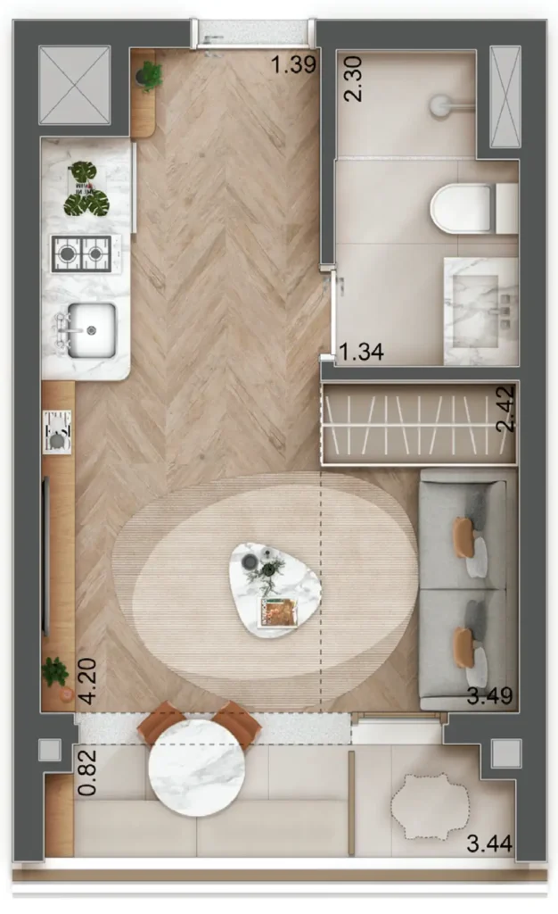 Apartamento 1 quartos 23m² em Jardim América — planta GIO Jardins - Studios