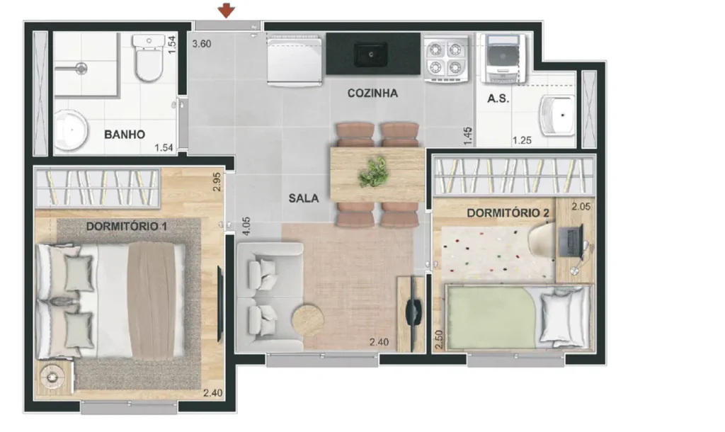 Apartamento 2 quartos 31m² em Santo Amaro — planta Praça Santo Antônio