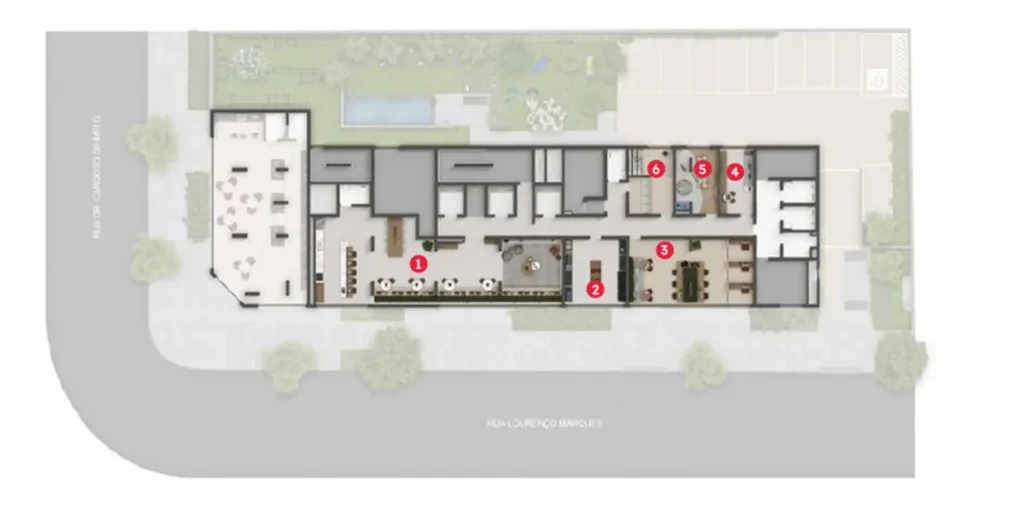 Implantação condomínio Estilo Vila Olímpia - Residencial — 1-2 quartos em Vila Olímpia