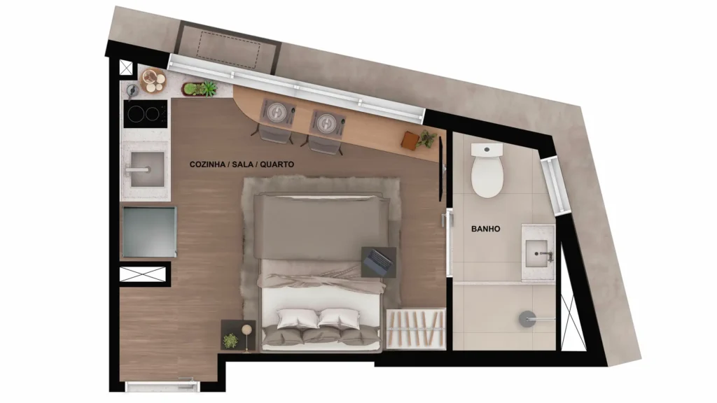 Apartamento 1 quartos 17m² em Bela Vista — planta Bracon Vista Augusta - NR