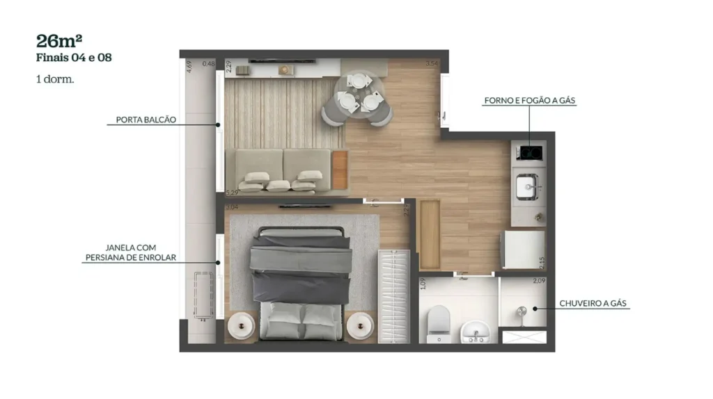 Apartamento 1 quartos 26m² em Vila Clementino — planta Botucatu