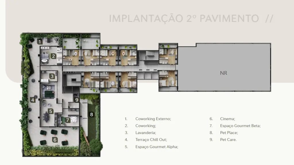 Implantação 02 condomínio Zenion — 1 quartos em Vila Olímpia