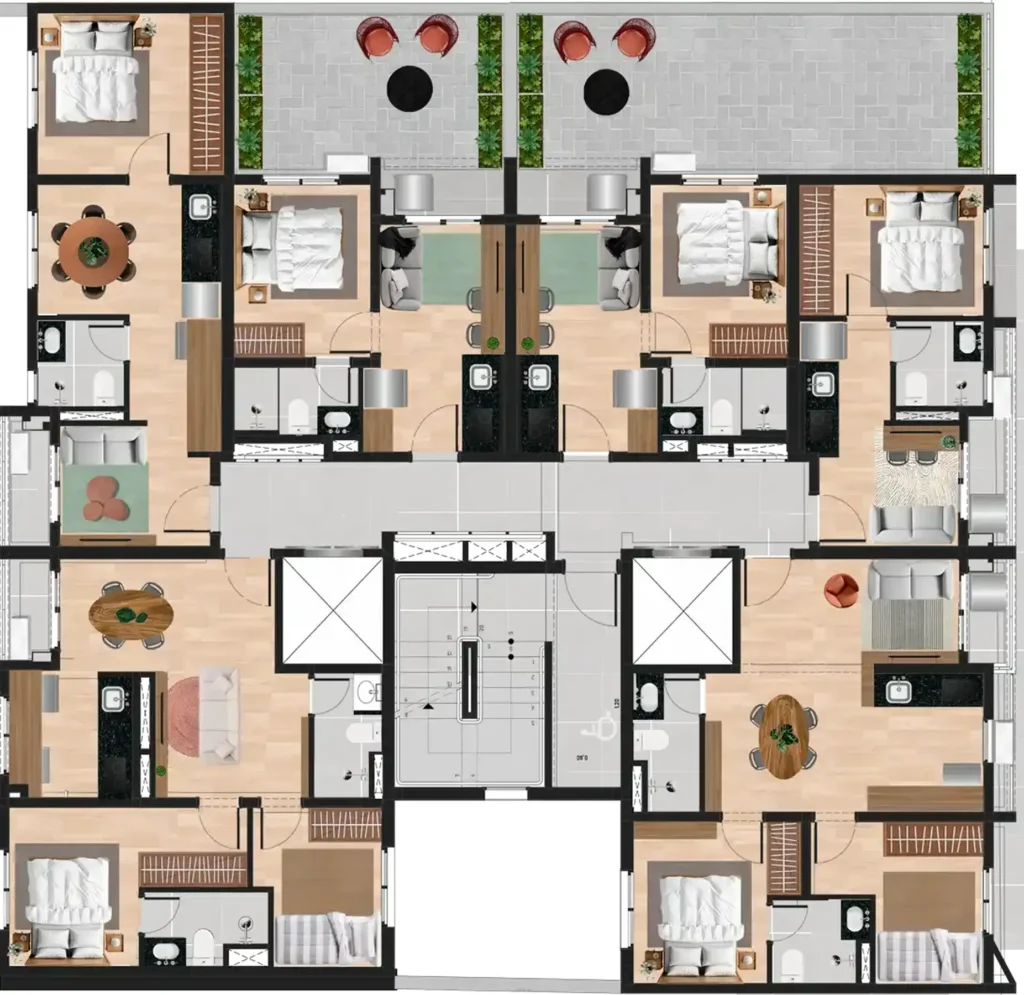 Implantação 01 condomínio Pitanga 105 - NR — 1-2 quartos em Praça da Árvore