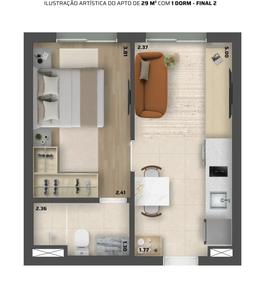 Apartamento 1 quartos 29m² em Vila Mariana — planta Pleno Urban