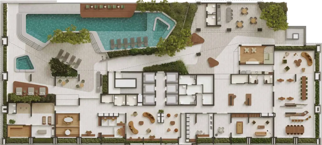 Implantação condomínio Metropolitan by Lindenberg — 1-2 quartos em Chácara Santo Antônio (Zona Sul)