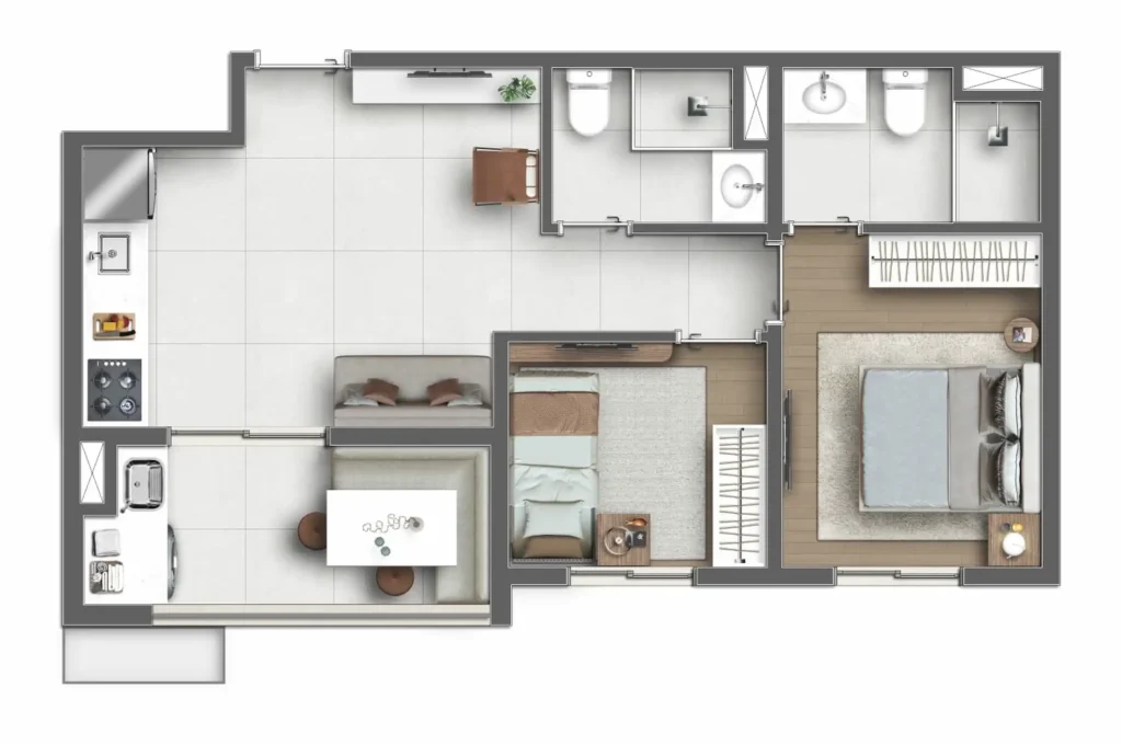 Apartamento 2 quartos 53m² em Interlagos — planta Bora Interlagos