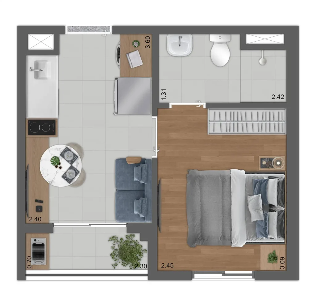 Apartamento 1 quartos 24m² em Vila Olímpia — planta Uniko Vila Olímpia - Residencial