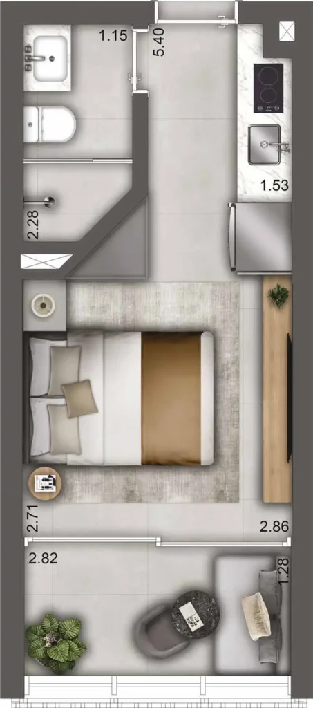Apartamento 1 quartos 15m² em Ibirapuera — planta Park Avenue - Studios