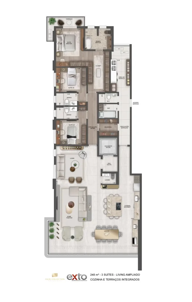 Apartamento 3 suítes 248m² em Pacaembu — planta Palm Collection Pacaembu - Breve Lançamento